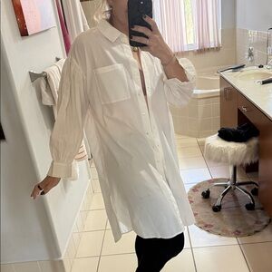 Oversized White Button-Up Shirt Dress